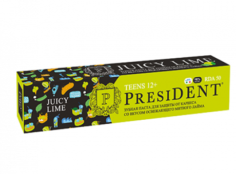 зубная паста детская PRESIDENT 12+ Juicy lime (50RDA) 70 г